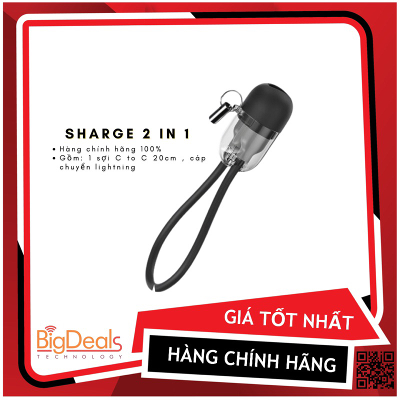 Cáp ngắn sạc nhanh Sharge 20cm tuỳ chỉnh đầu cáp chuyên dụng dùng cho sạc dự phòng, BH 6 tháng, BigDeals VN