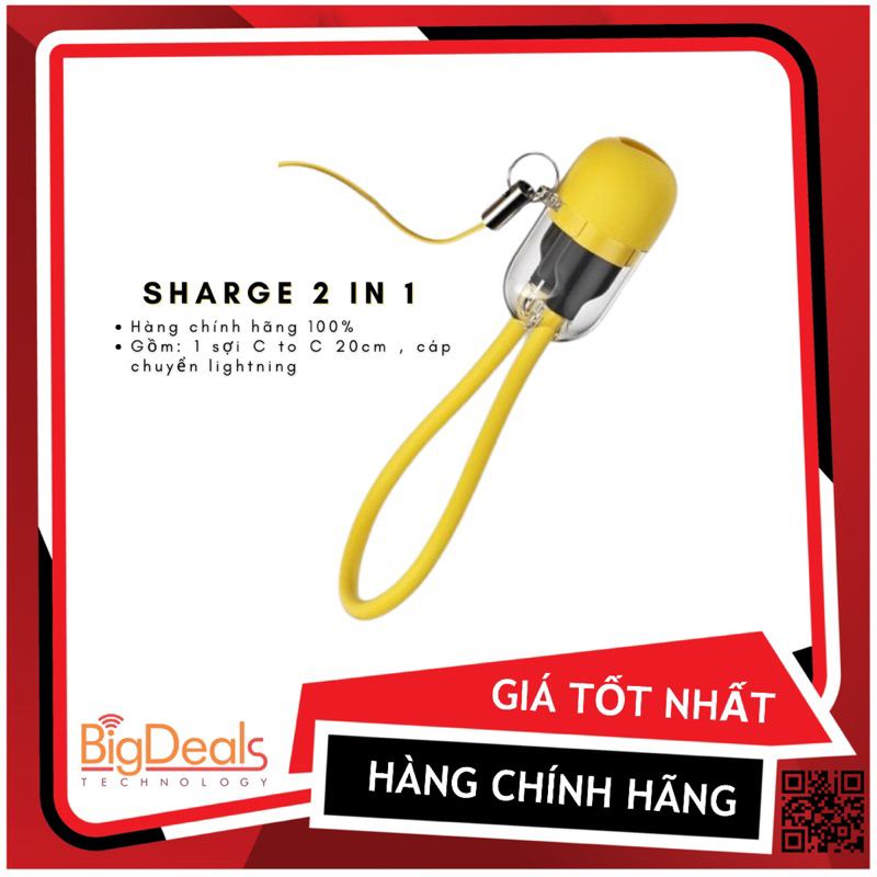 Cáp ngắn sạc nhanh Sharge 20cm tuỳ chỉnh đầu cáp chuyên dụng dùng cho sạc dự phòng, BH 6 tháng, BigDeals VN