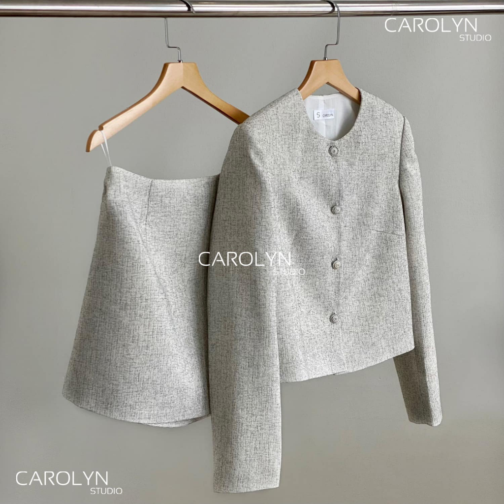 Set áo vest và chân váy tweed Carolyn KYLA