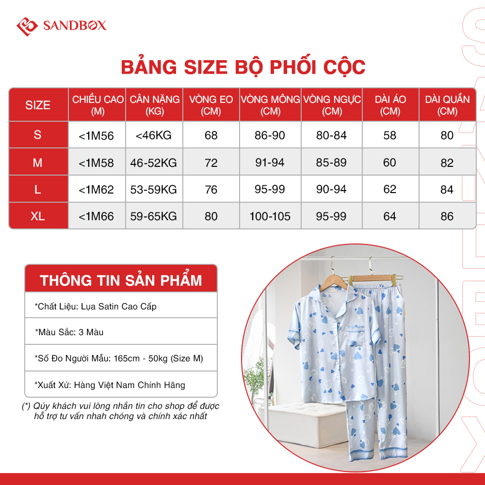 Bộ ngủ nữ, Bộ Pijama SANDBOX chất Lụa Satin cao cấp mềm mại, hoạ tiết tim trẻ trung, nhã nhặn BPC23005