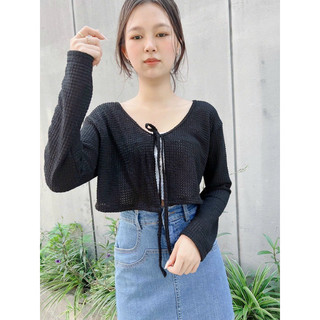 Áo Khoác Lửng Cột Dây Len Gân Tay Dài