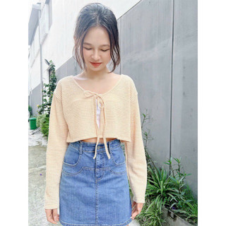 Áo Khoác Lửng Cột Dây Len Gân Tay Dài