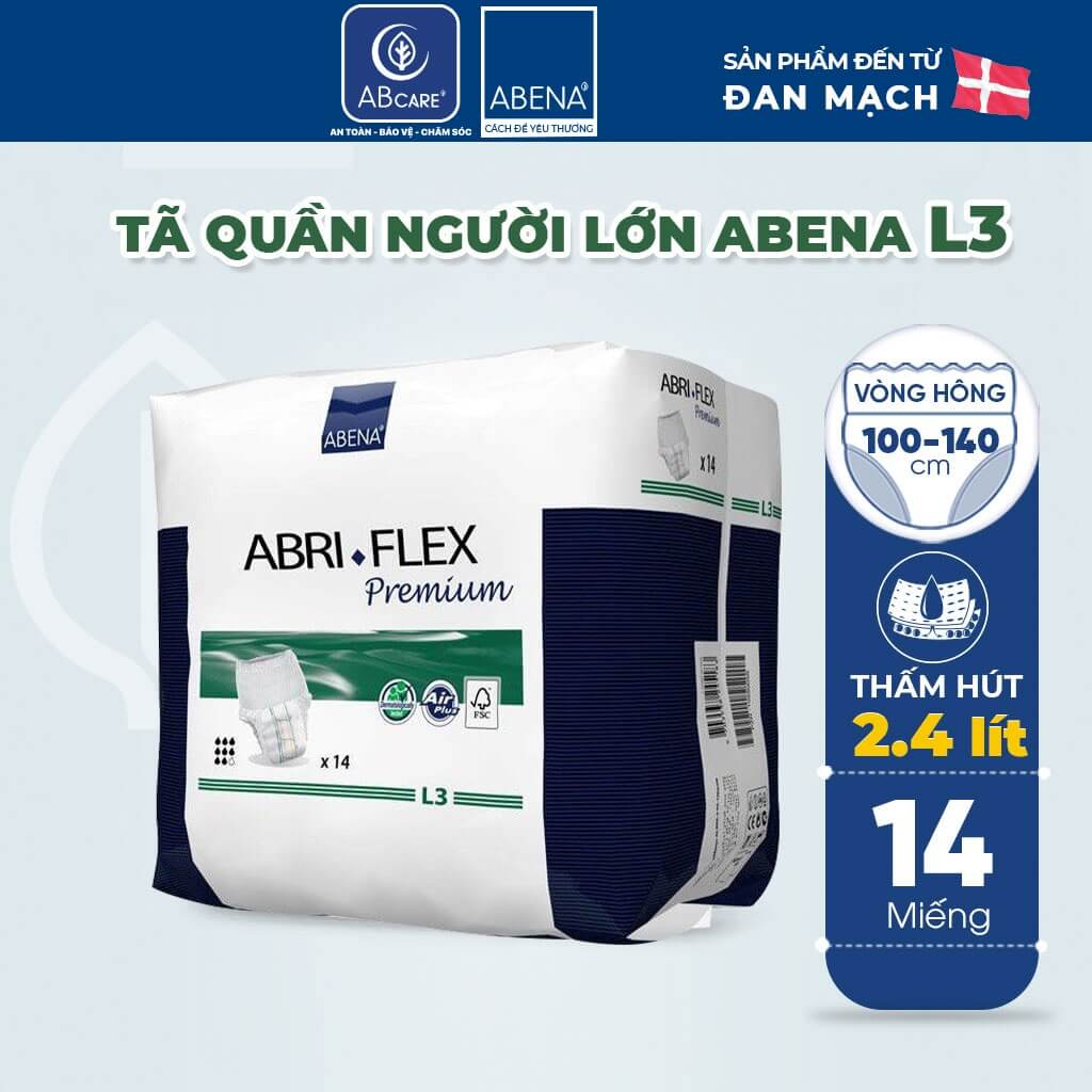 Combo 6 gói bỉm quần người lớn thấm hút 2.4L gói 14 miếng, Tã quần người lớn Abena Abri Flex nhập khẩu Đan Mạch