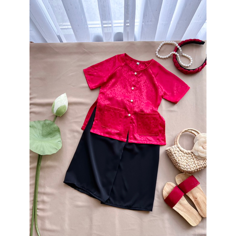 Bộ Bà Ba Cho Bé Gái Chất Gấm Cao Cấp Tặng Kèm Khăn