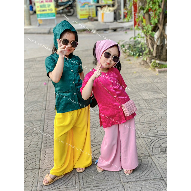 Bộ Bà Ba Cho Bé Gái Chất Gấm Cao Cấp Tặng Kèm Khăn