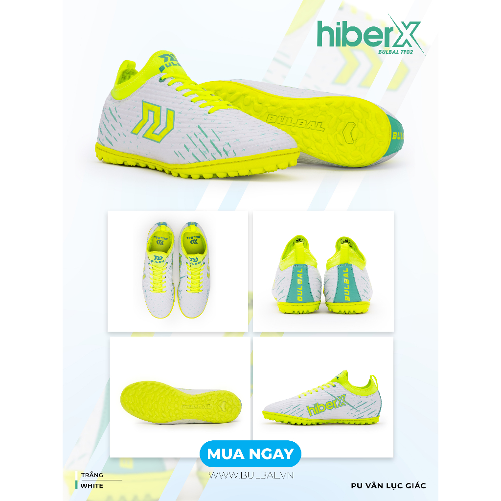 Giày Bóng Đá Cỏ Nhân Tạo Bulbal Hiber X TF02, Chất Liệu Vân PU Lục Giác Form, Đường May Chắc Chắn
