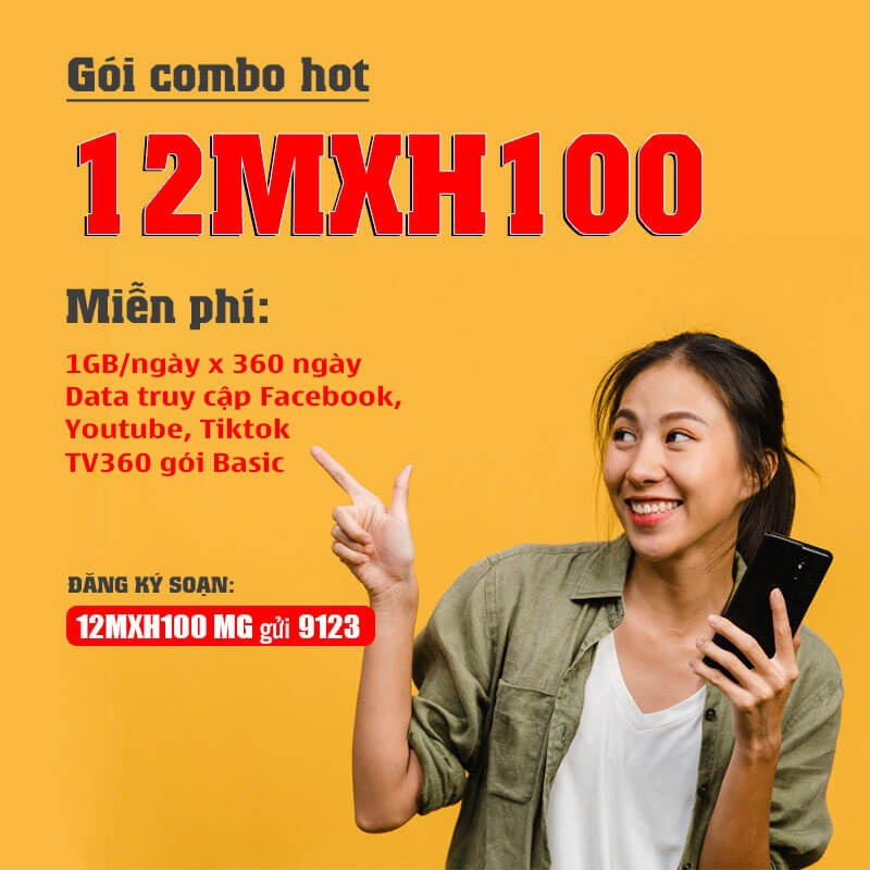 Sim 4G Viettel trọn gói 1 năm 12MXH100 Không giới hạn truy cập tiktok facebook youtobe cực cháy