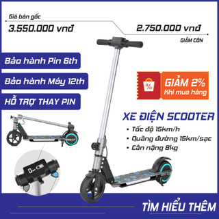 Xe trượt điện Scooter màu xám cỡ lớn, có phanh tay, chân chống chịu tải đến 70kg cho thiếu niên và trẻ nhỏ, BH 12 THÁNG