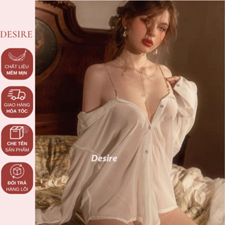 Áo sơ mi ngủ vải voan trễ vai kèm quần chip gợi cảm sexy Desire VN-8476