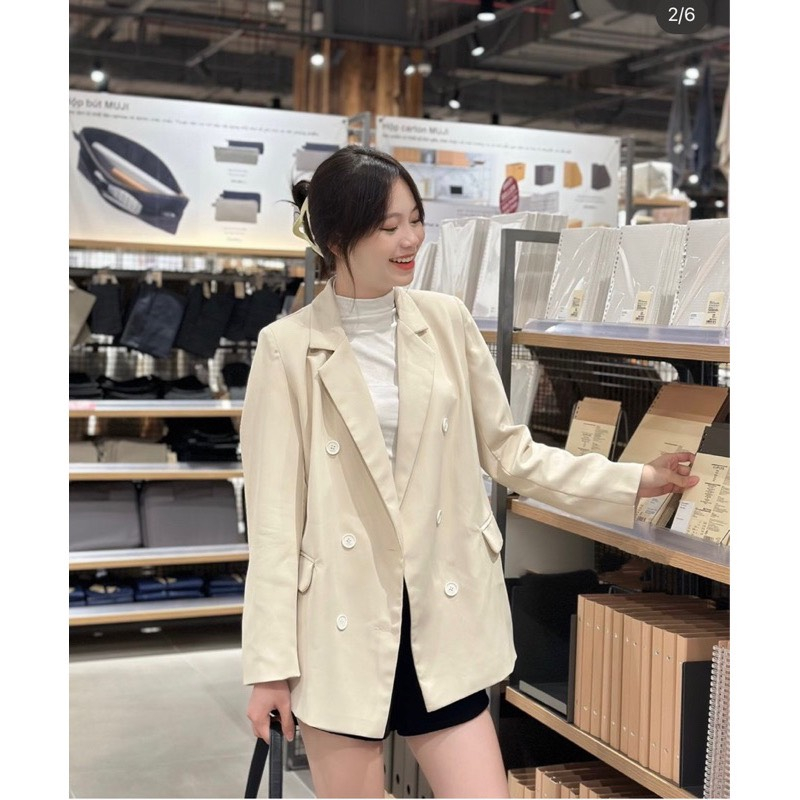 Áo vest-blazer dáng suông 6 khuy hàng 2 lớp có đệm vai form dáng phong cách Hàn Quốc-Aovesthangmayhailop658