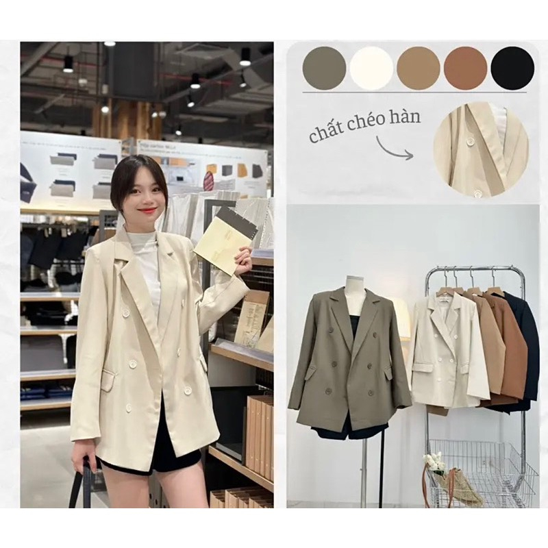 Áo vest-blazer dáng suông 6 khuy hàng 2 lớp có đệm vai form dáng phong cách Hàn Quốc-Aovesthangmayhailop658