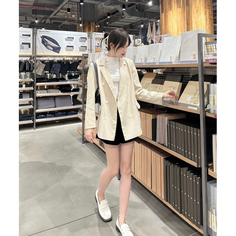 Áo vest-blazer dáng suông 6 khuy hàng 2 lớp có đệm vai form dáng phong cách Hàn Quốc-Aovesthangmayhailop658