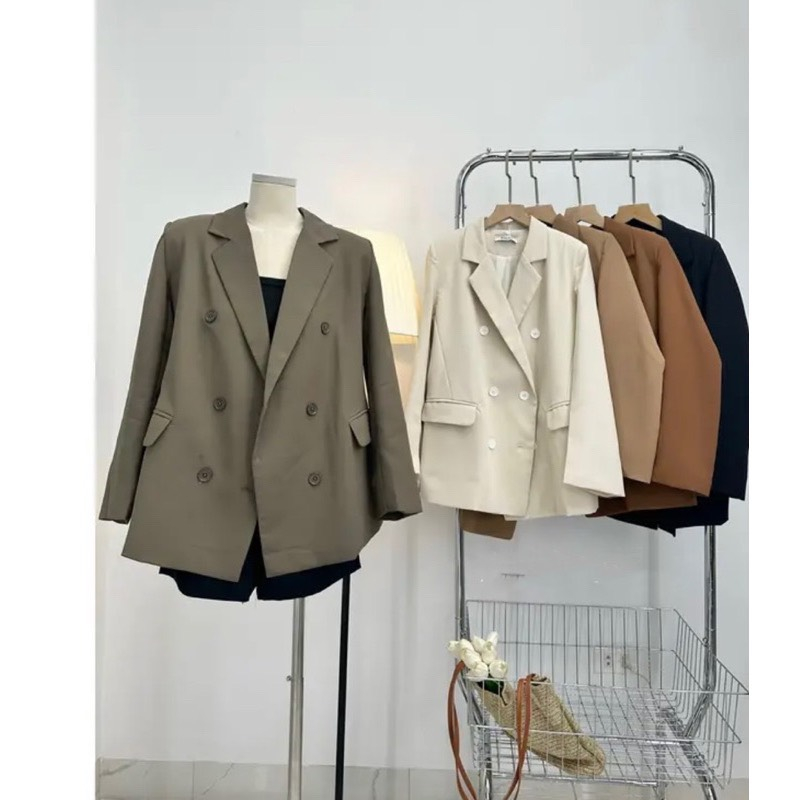 Áo vest-blazer dáng suông 6 khuy hàng 2 lớp có đệm vai form dáng phong cách Hàn Quốc-Aovesthangmayhailop658