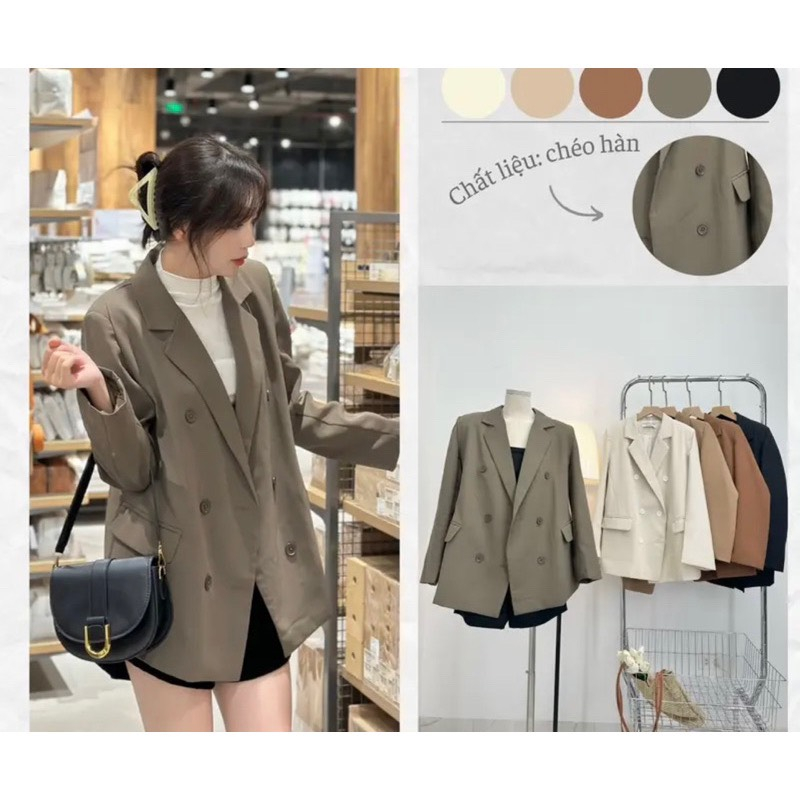 Áo vest-blazer dáng suông 6 khuy hàng 2 lớp có đệm vai form dáng phong cách Hàn Quốc-Aovesthangmayhailop658