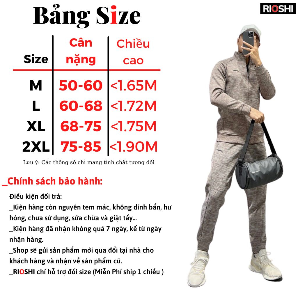 Bộ nỉ thể thao nam kéo khoá cao cấp dày dặn hàng hiệu Rioshi RD889 - Set bộ thu đông nam dài tay 2023 Hàng Xuất Dư