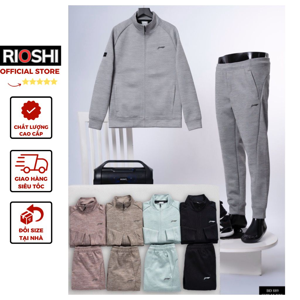 Bộ nỉ thể thao nam kéo khoá cao cấp dày dặn hàng hiệu Rioshi RD889 - Set bộ thu đông nam dài tay 2023 Hàng Xuất Dư