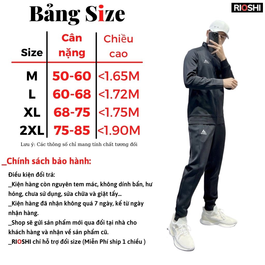 Bộ nỉ thể thao nam kéo khoá cao cấp dày dặn hàng hiệu Rioshi RD3080 - Set bộ thu đông nam dài tay 2023 Hàng Xuất Dư