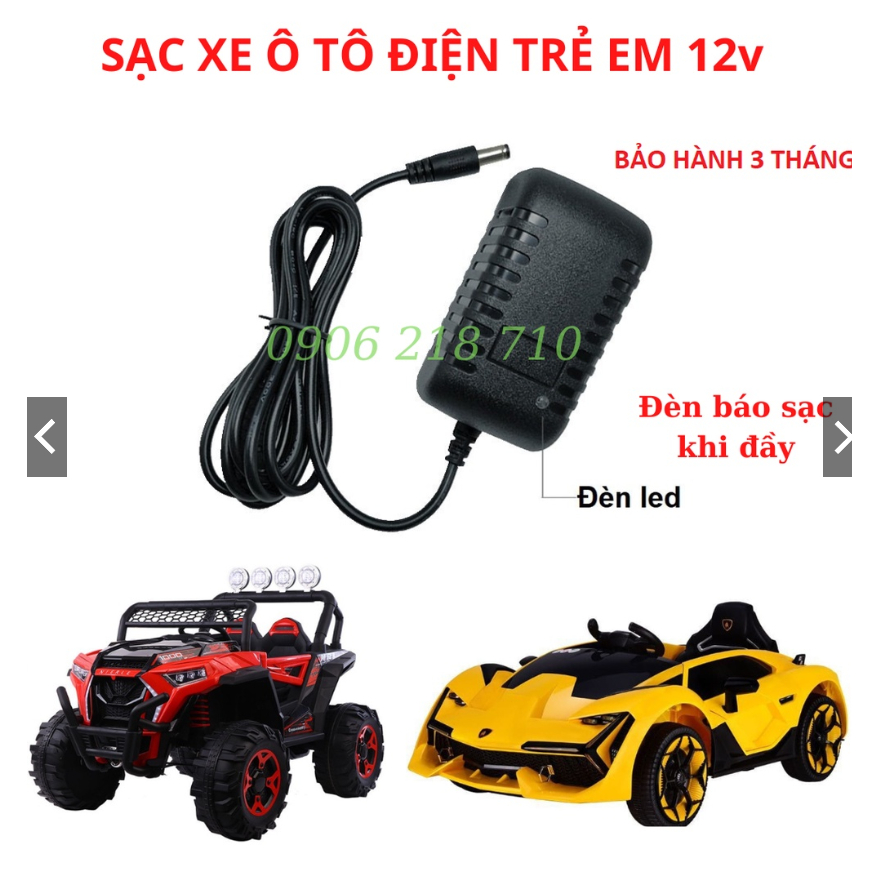 Sạc xe điện trẻ em sạc bình ắc quy ô tô điện 12V 1000Mah chân tròn 3.5mm tự ngắt khi đầy có đèn báo