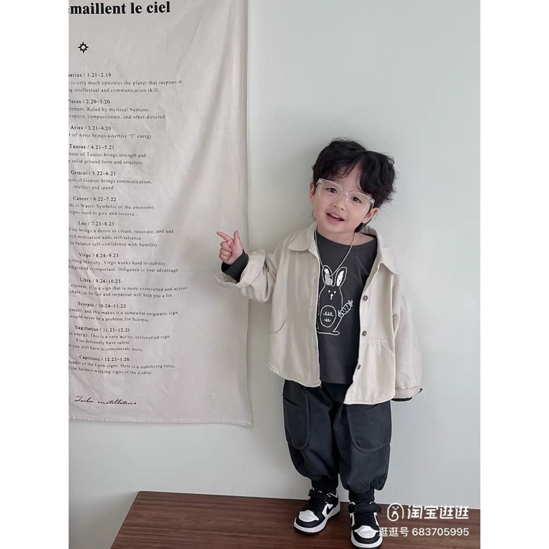 Áo sơ mi 2 túi tròn rộng style Hàn Quốc dành cho bé gái bé trai size 80-130