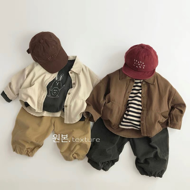 Áo sơ mi 2 túi tròn rộng style Hàn Quốc dành cho bé gái bé trai size 80-130