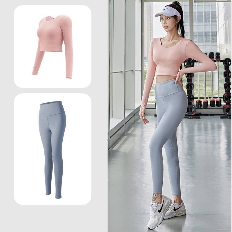 Bộ đồ tập Yoga Gym nữ áo dài tay sẵn đệm mút liền, Set đồ thể thao tập Gym Yoga, chạy bộ, đạp xe nữ vải thun lạnh tôn dá