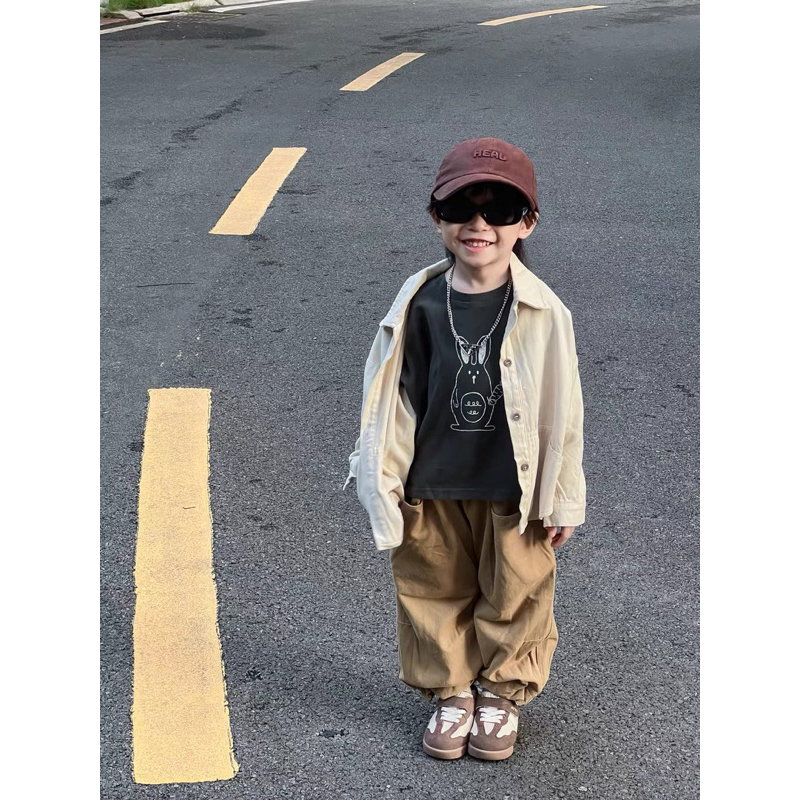 Áo sơ mi 2 túi tròn rộng style Hàn Quốc dành cho bé gái bé trai size 80-130