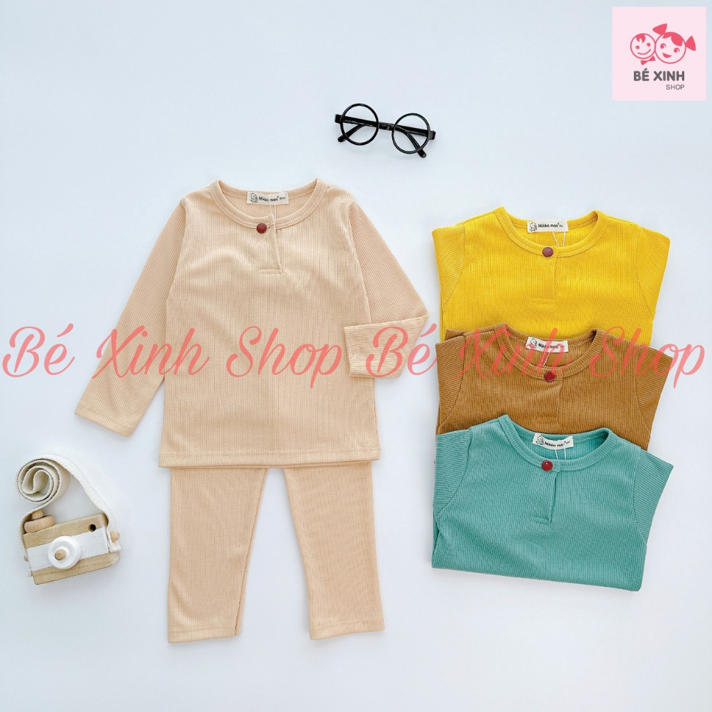 Bộ gân tăm thun tăm cho bé gái bé trai dài tay 6-17kg  Quần áo mùa thu đông gân thun tăm cho bé gái trai