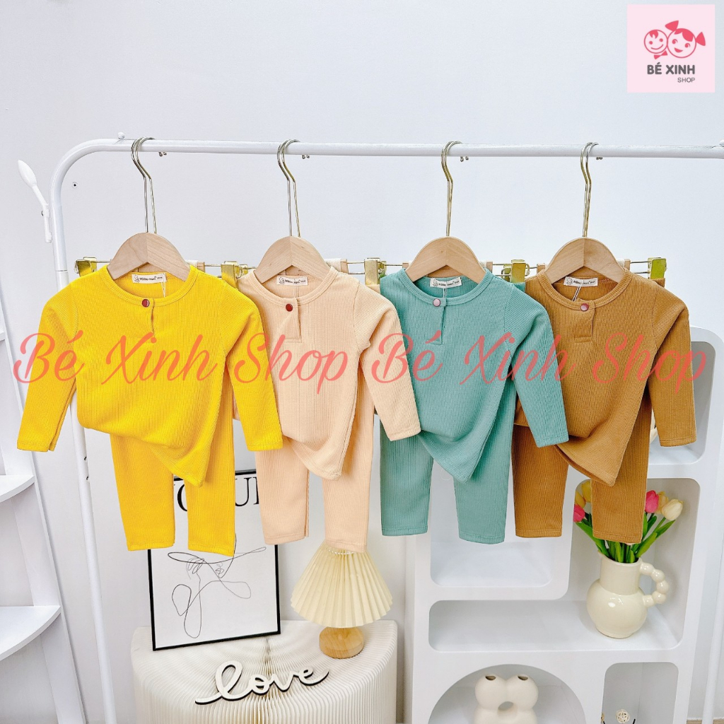 Bộ gân tăm thun tăm cho bé gái bé trai dài tay 6-17kg  Quần áo mùa thu đông gân thun tăm cho bé gái trai