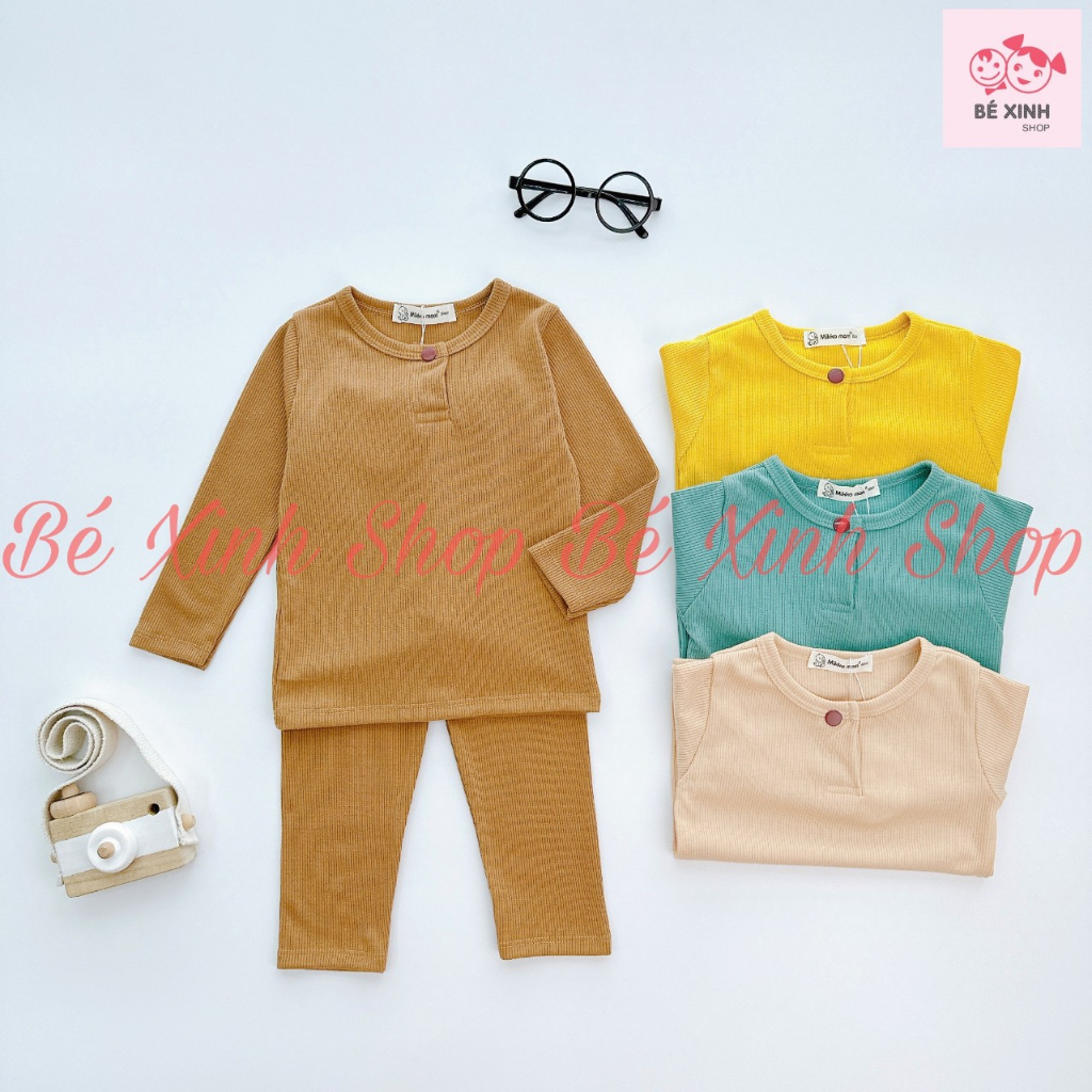 Bộ gân tăm thun tăm cho bé gái bé trai dài tay 6-17kg  Quần áo mùa thu đông gân thun tăm cho bé gái trai