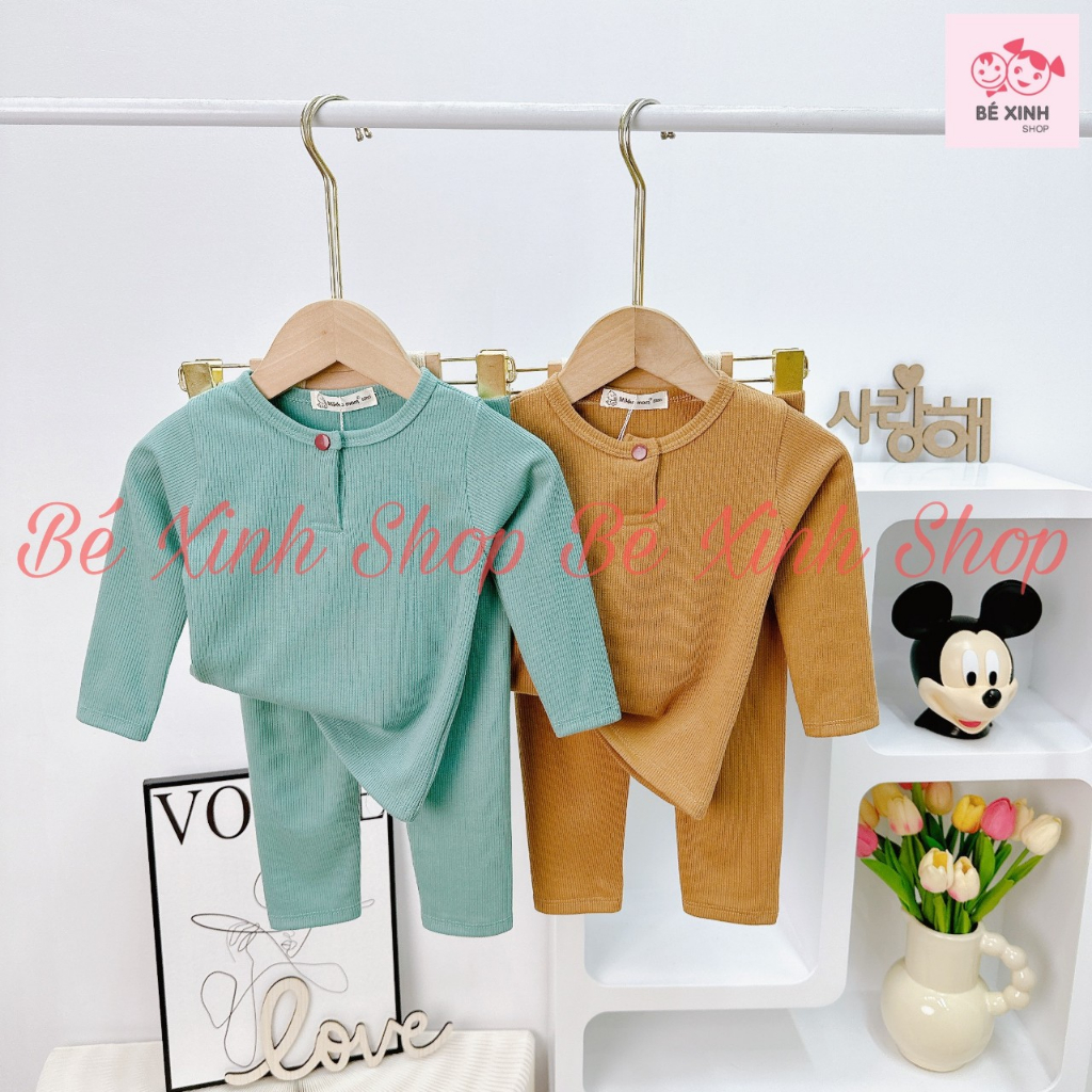 Bộ gân tăm thun tăm cho bé gái bé trai dài tay 6-17kg  Quần áo mùa thu đông gân thun tăm cho bé gái trai