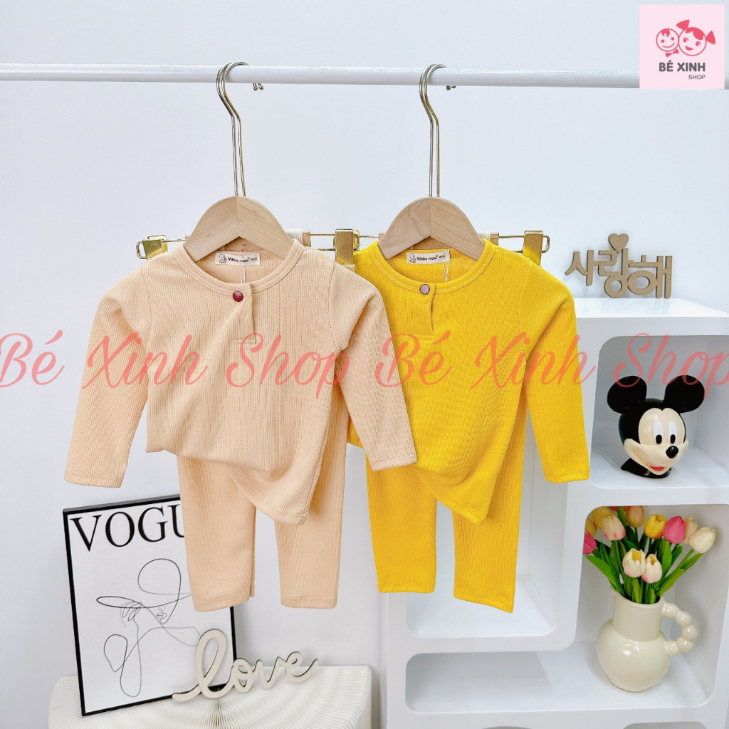 Bộ gân tăm thun tăm cho bé gái bé trai dài tay 6-17kg  Quần áo mùa thu đông gân thun tăm cho bé gái trai