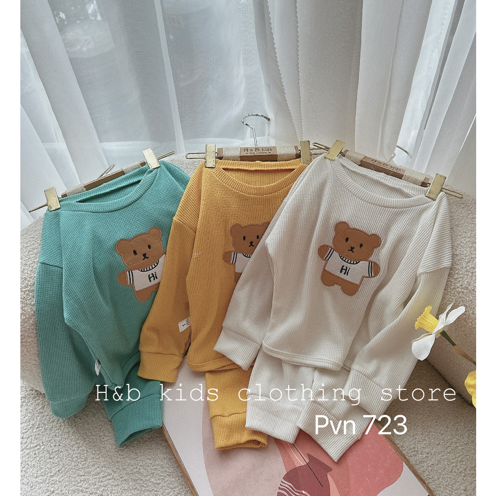 Bộ Dài Tay Chất Tổ Ong 3 Màu Cực Đẹp Cho Bé Trai Bé Gái