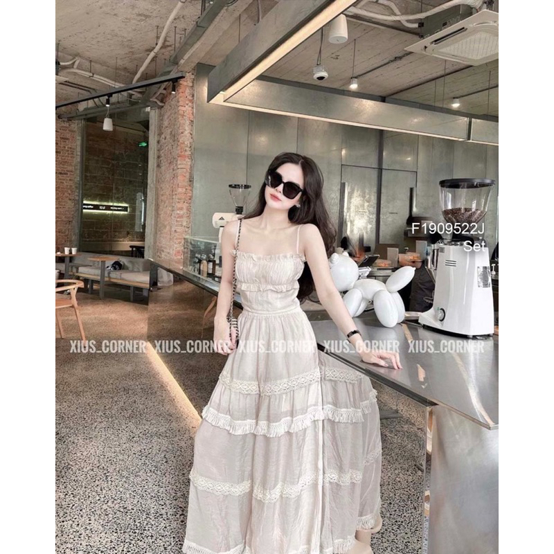 Set bộ áo 2 dây croptop phối quần ống suông viền ren sang trọng VIENS STORE