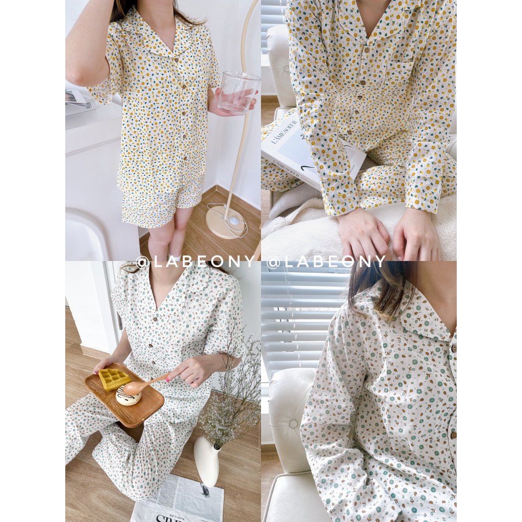 Đồ mặc nhà Pyjama cotton hoa nhí cao cấp mềm mát Labeony