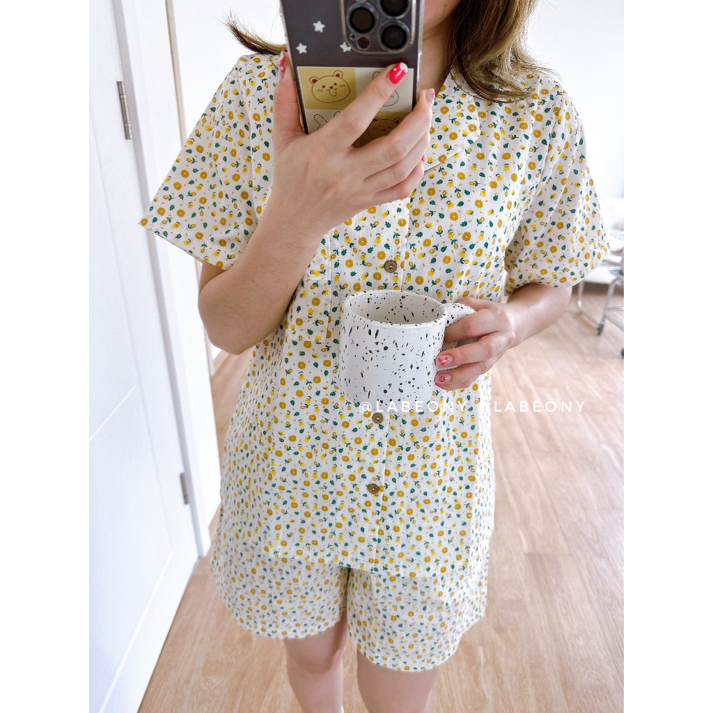 Đồ mặc nhà Pyjama cotton hoa nhí cao cấp mềm mát Labeony