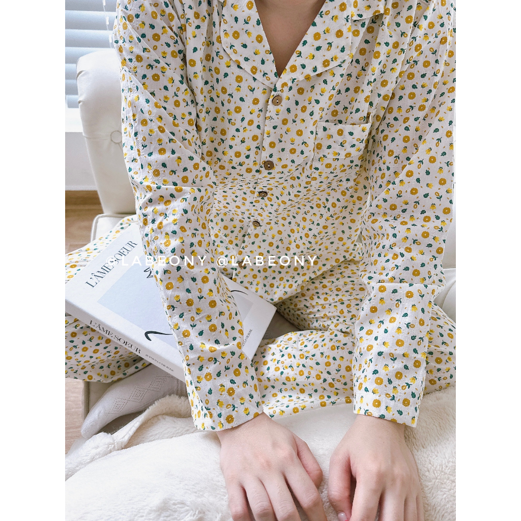 Đồ mặc nhà Pyjama cotton hoa nhí cao cấp mềm mát Labeony