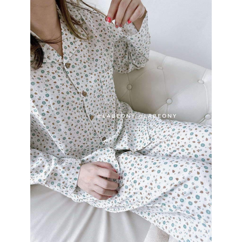 Đồ mặc nhà Pyjama cotton hoa nhí cao cấp mềm mát Labeony