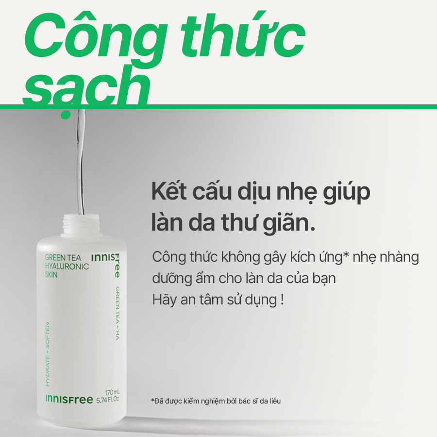 Nước Hoa Hồng Innisfree Green Tea Hyaluronic Skin cấp ẩm, phục hồi da se khít lỗ chân lông