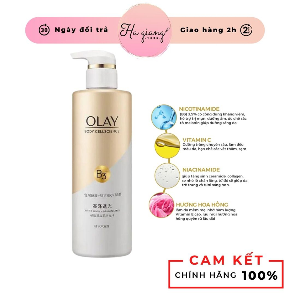 Sữa Tắm OLAY B3+Vitamin C 500ml Siêu Dưỡng Trắng Da, Cấp Ẩm Và Đàn Hồi Cho Da