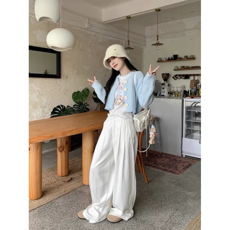 Set Áo Thun Quần Suông Khoát Len