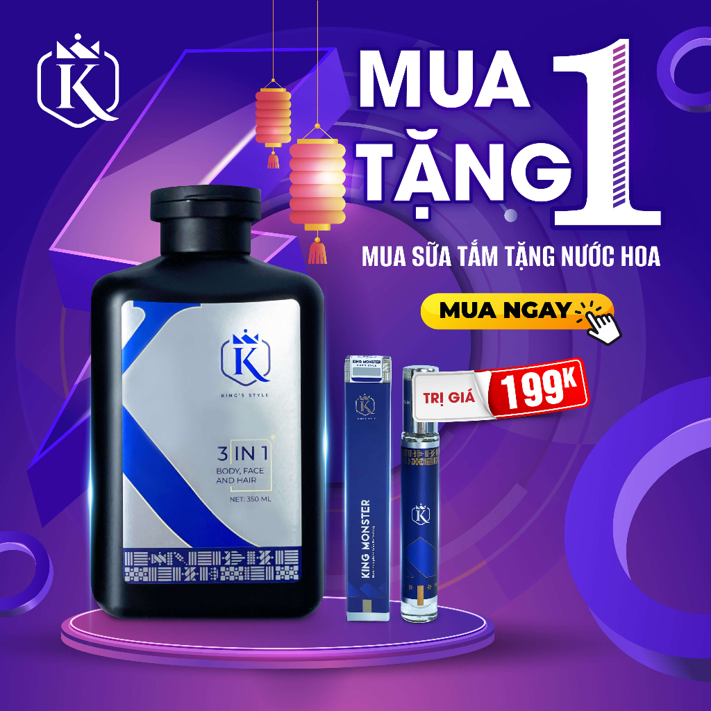 Sữa tắm gội hương nước hoa cao cấp KING MONSTER 3 in 1 350ml