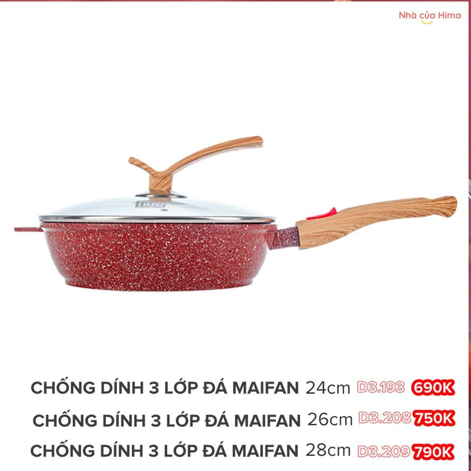 Nồi Chảo MGC Chính Hãng - Chống Dính Đá Maifan - Màu Đỏ Mọi Loại Bếp