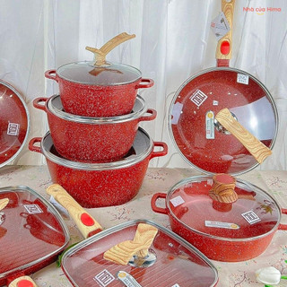 Nồi chảo mgc chính hãng - chống dính đá maifan - màu đỏ mọi loại bếp