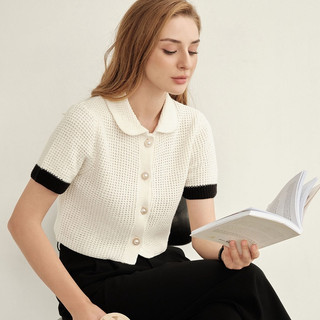 Áo len kiểu cổ sen dáng cardigan ngắn tay phối cổ VIEN TRAN V65C22T027