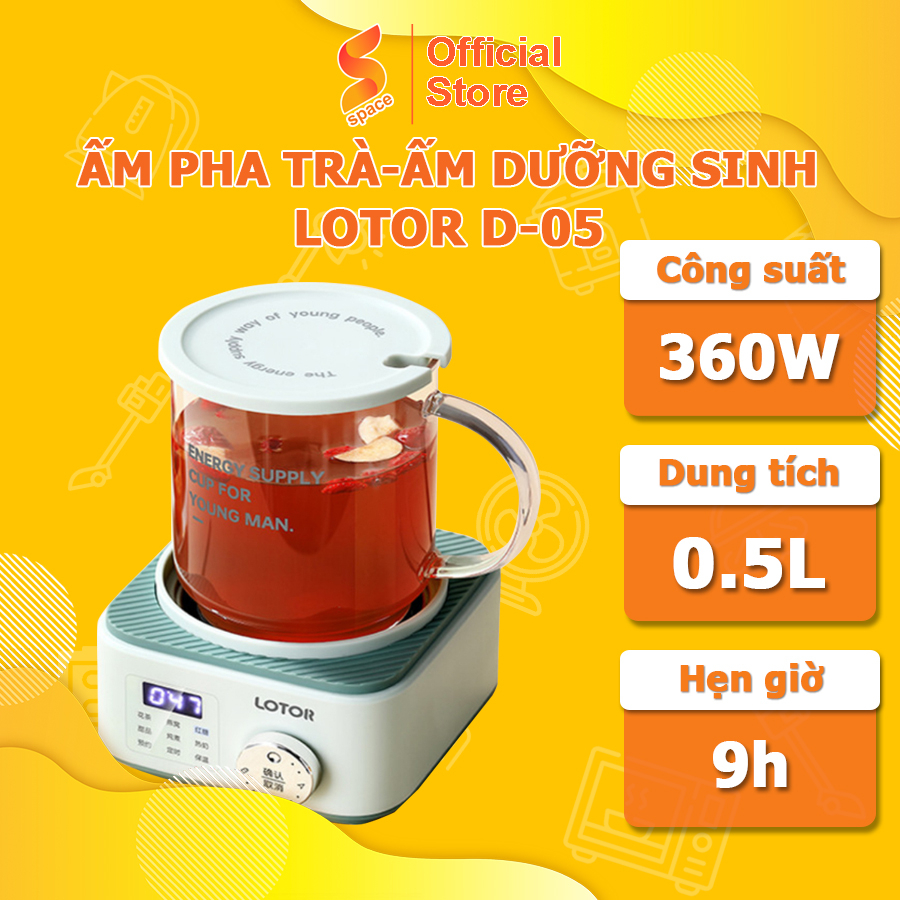 Ấm Dưỡng Sinh Lotor D5 Ấm Pha Trà Đa Năng Khử Clo Chưng Yến Pha Trà Nấu Cháo Đế Tách Rời Tiện Lợi Hàng Chính Hãng