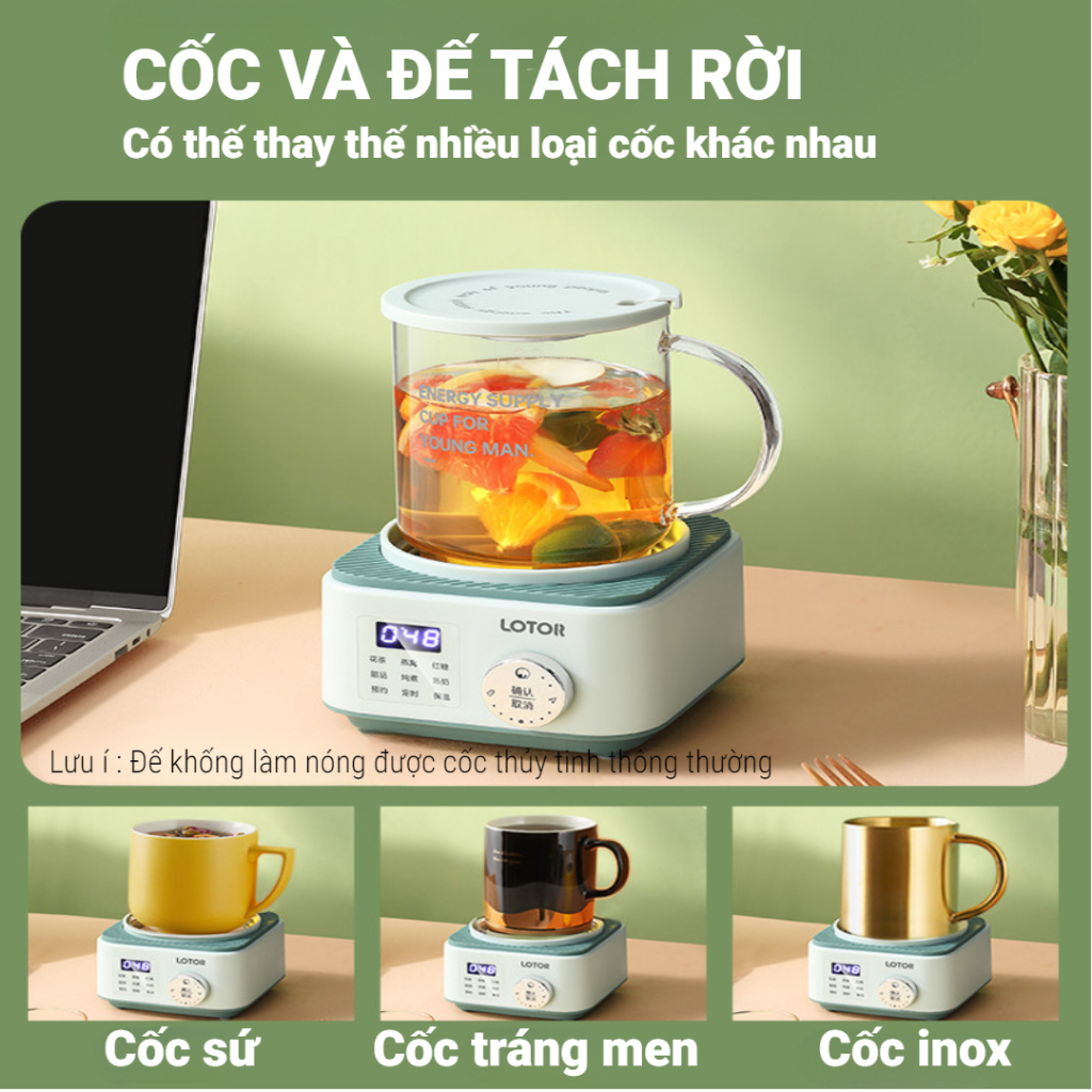 Ấm Dưỡng Sinh Lotor D5 Ấm Pha Trà Đa Năng Khử Clo Chưng Yến Pha Trà Nấu Cháo Đế Tách Rời Tiện Lợi Hàng Chính Hãng