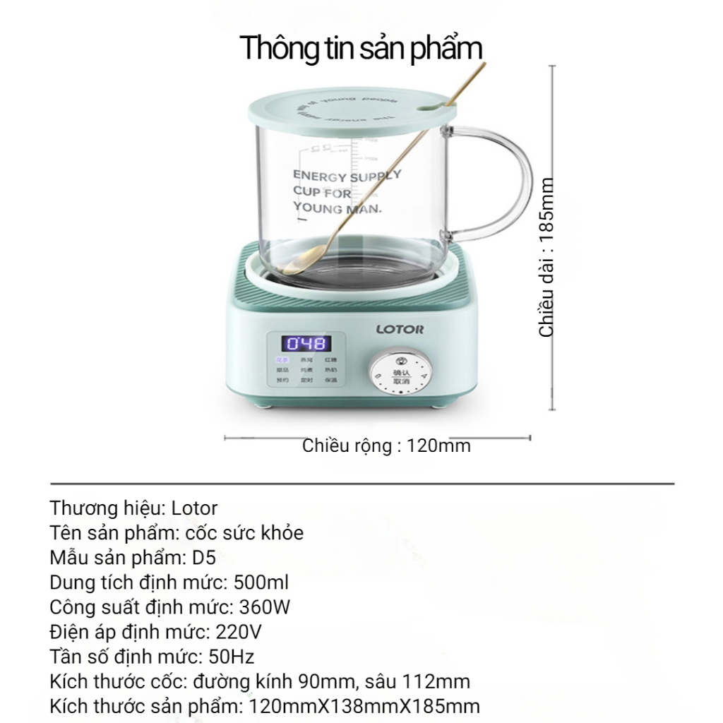 Ấm Dưỡng Sinh Lotor D5 Ấm Pha Trà Đa Năng Khử Clo Chưng Yến Pha Trà Nấu Cháo Đế Tách Rời Tiện Lợi Hàng Chính Hãng