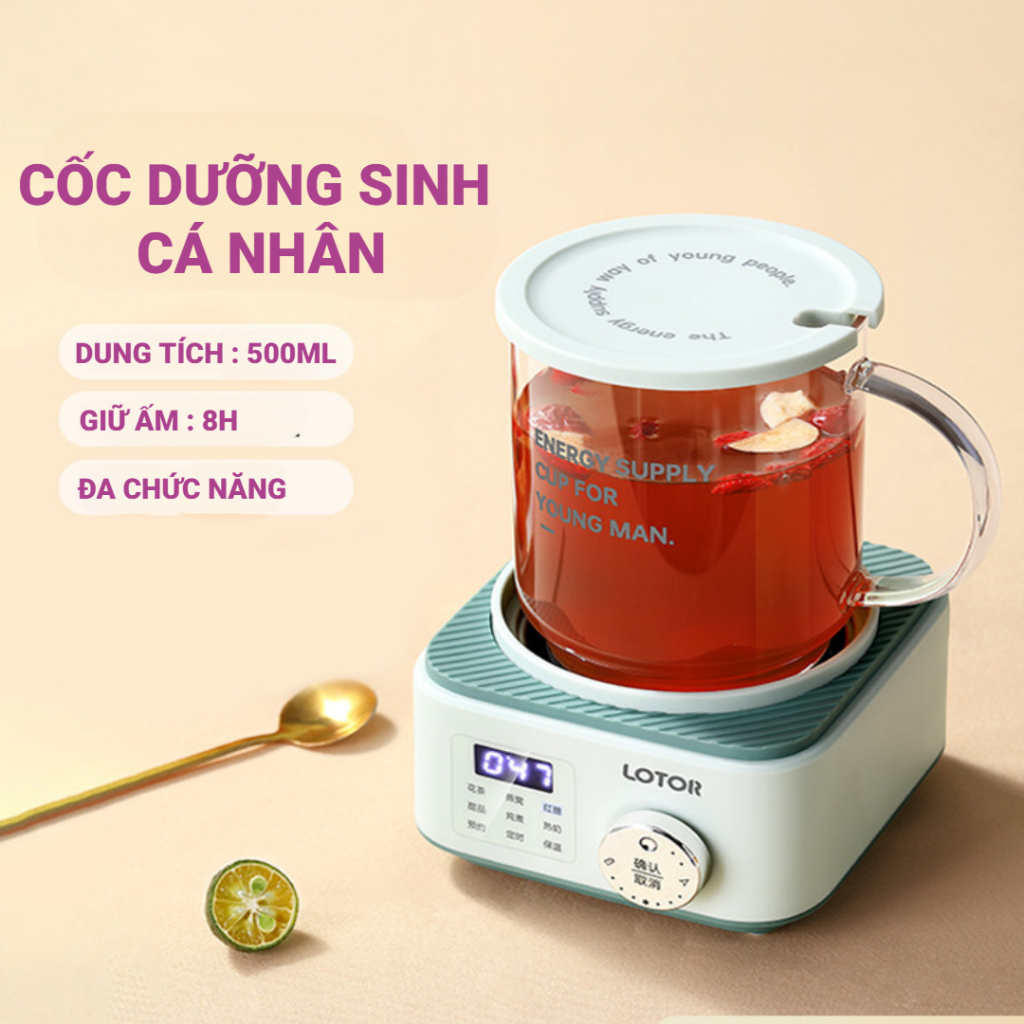 Ấm Dưỡng Sinh Lotor D5 Ấm Pha Trà Đa Năng Khử Clo Chưng Yến Pha Trà Nấu Cháo Đế Tách Rời Tiện Lợi Hàng Chính Hãng