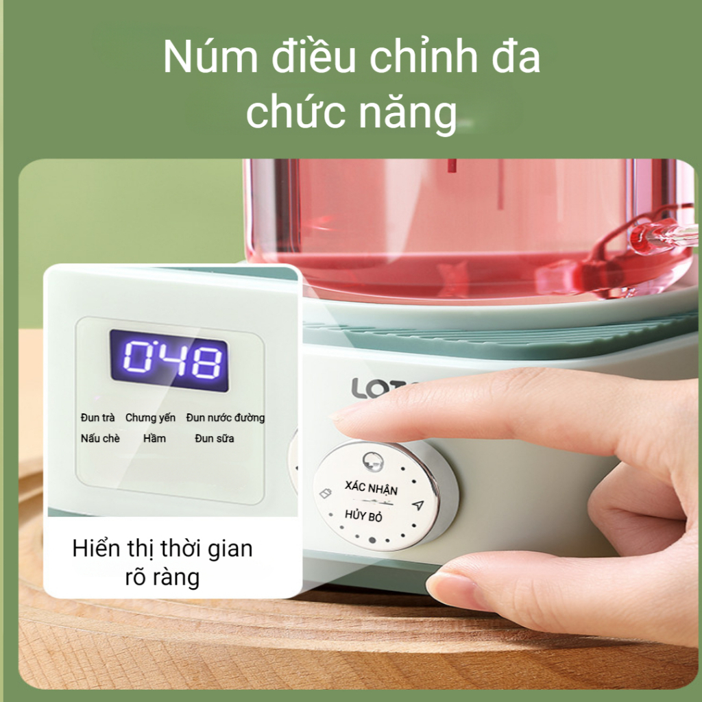 Ấm Dưỡng Sinh Lotor D5 Ấm Pha Trà Đa Năng Khử Clo Chưng Yến Pha Trà Nấu Cháo Đế Tách Rời Tiện Lợi Hàng Chính Hãng