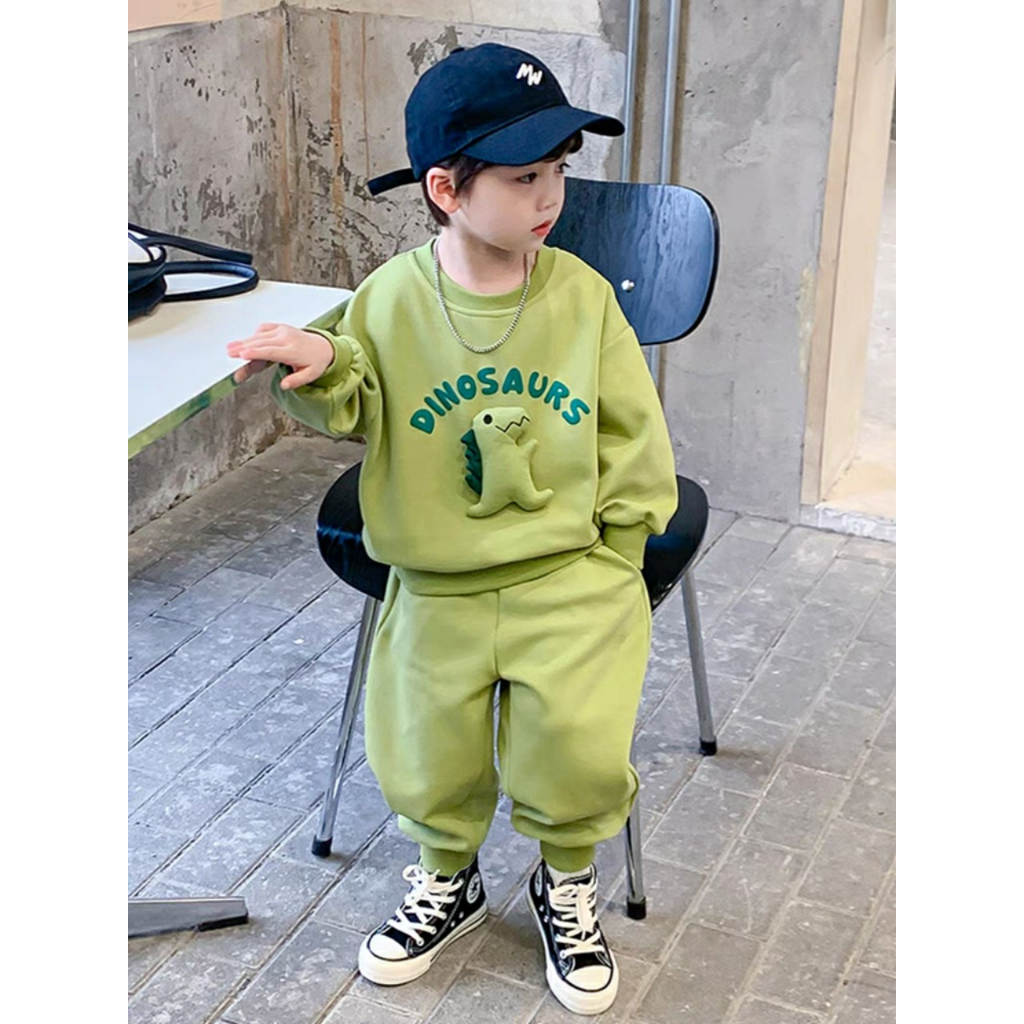 BỘ NỈ TAY DÀI KHỦNG LONG CHO BÉ TỪ 15-30KG